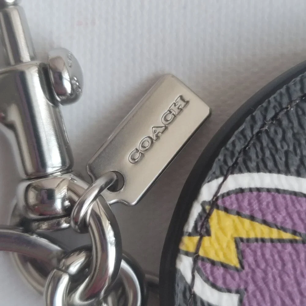 Coach Heart Bolt Print Black Coated Canvas CW475 Mirror Bag Charm Key Chain